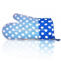 Heat resistant silicone oven mitts polka dot anti-slip burning retardant inner quilt cotton pot glove holder BBQ grill mitts